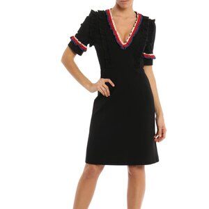 Gucci Black Sylvie-Web Ruffle-Detail Short Dress